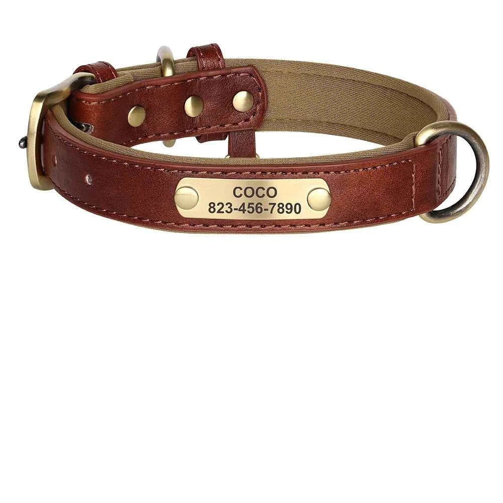 Personalized Leather Dog Collar with Custom Engraved ID Tag
