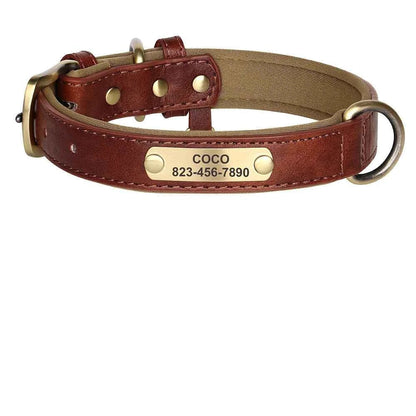 Personalized Leather Dog Collar with Custom Engraved ID Tag