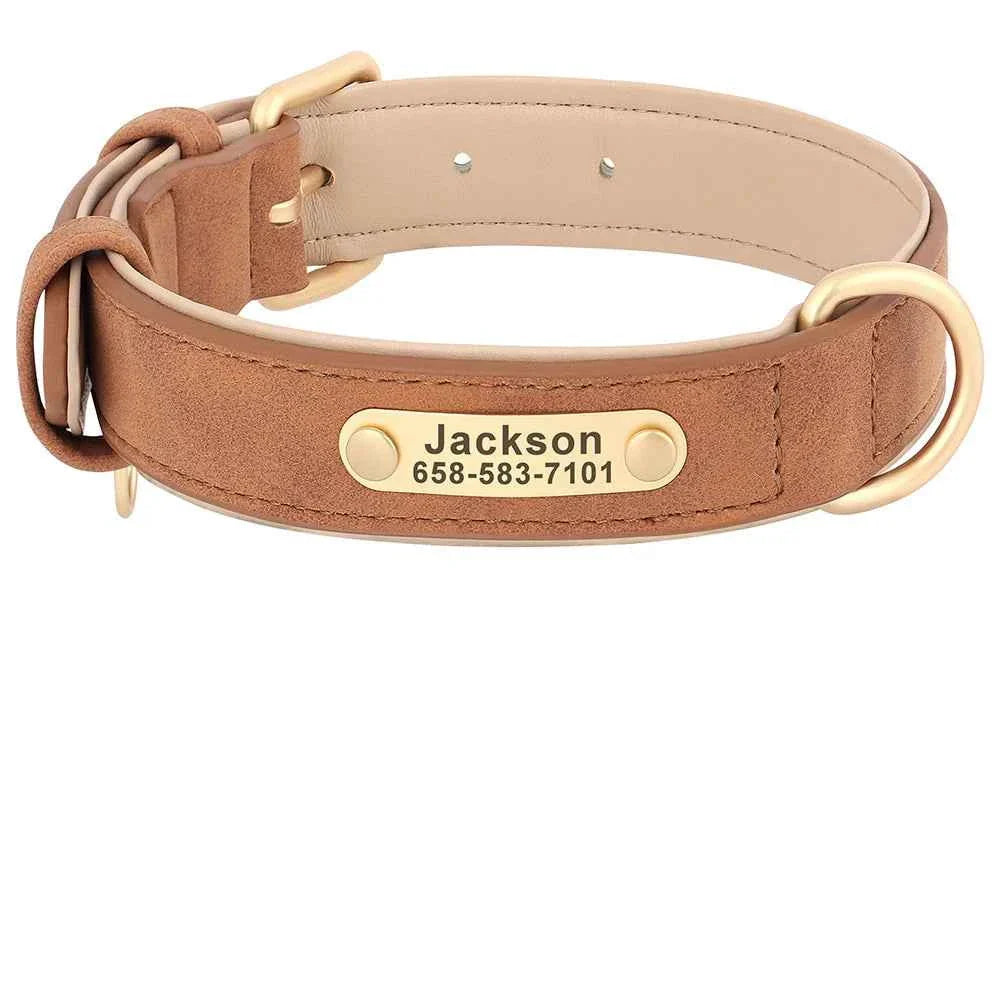 Personalized Leather Dog Collar with Custom Engraved ID Tag