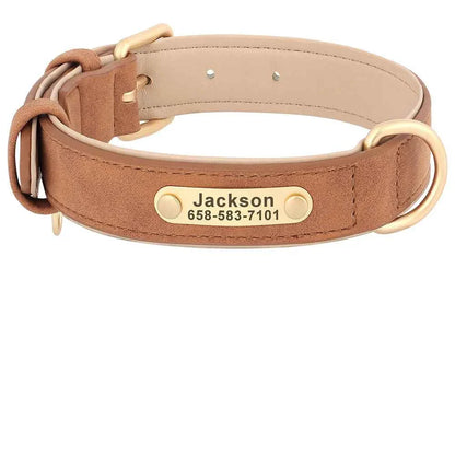 Personalized Leather Dog Collar with Custom Engraved ID Tag