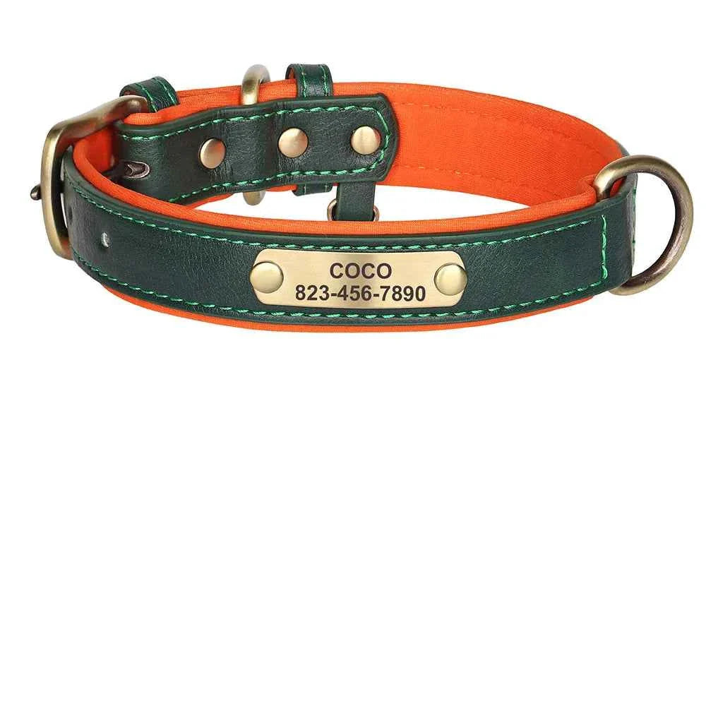 Personalized Leather Dog Collar with Custom Engraved ID Tag