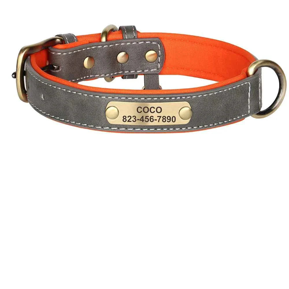 Personalized Leather Dog Collar with Custom Engraved ID Tag