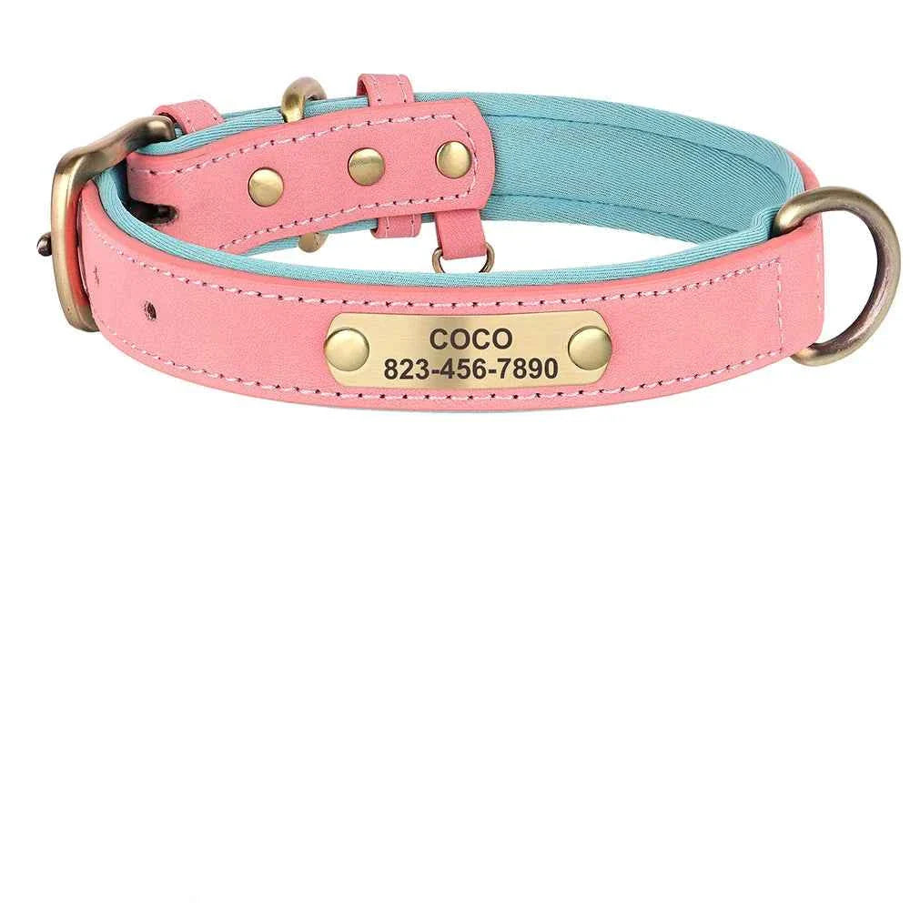 Personalized Leather Dog Collar with Custom Engraved ID Tag