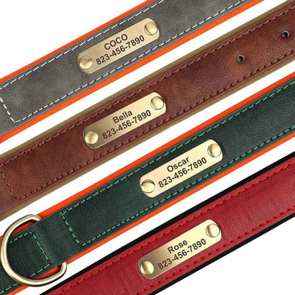 Personalized Leather Dog Collar with Custom Engraved ID Tag