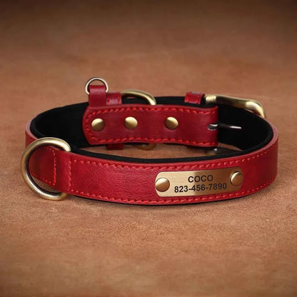 Personalized Leather Dog Collar with Custom Engraved ID Tag