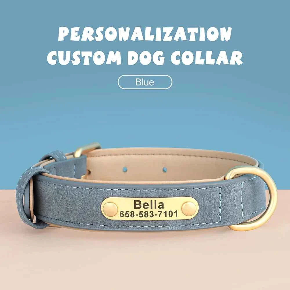 Personalized Leather Dog Collar with Custom Engraved ID Tag