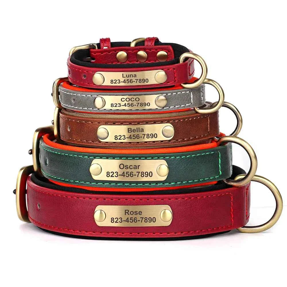 Personalized Leather Dog Collar with Custom Engraved ID Tag