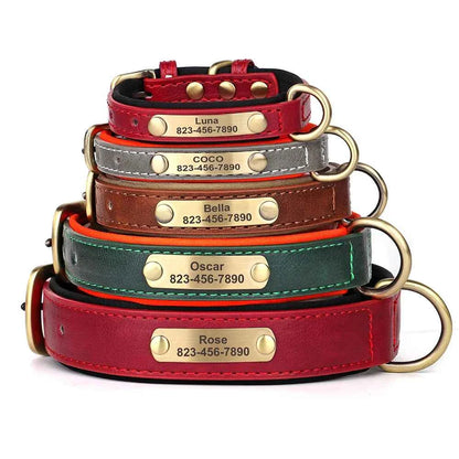 Personalized Leather Dog Collar with Custom Engraved ID Tag