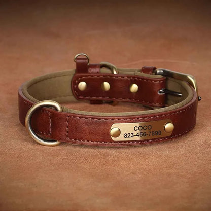 Personalized Leather Dog Collar with Custom Engraved ID Tag