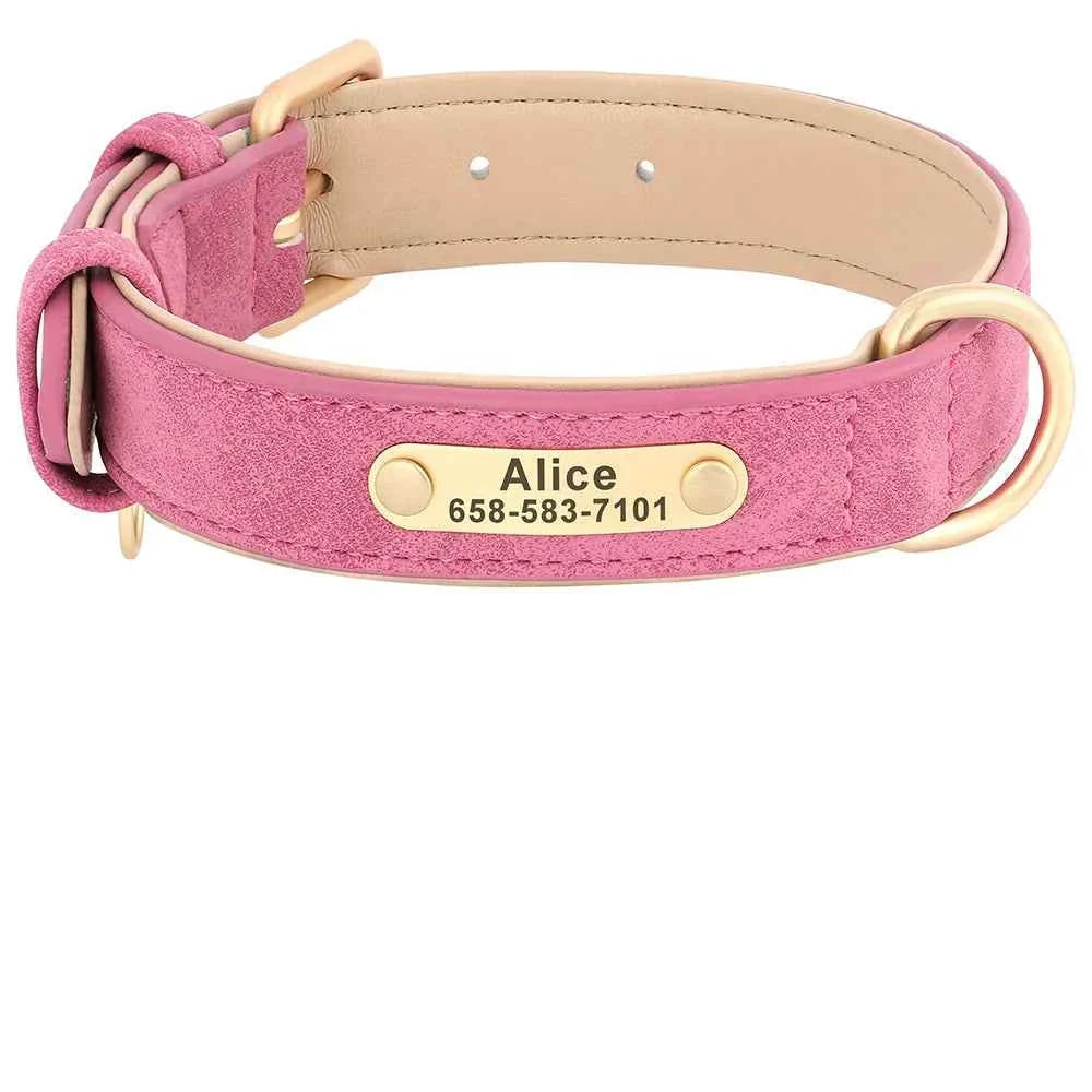 Personalized Leather Dog Collar with Custom Engraved ID Tag