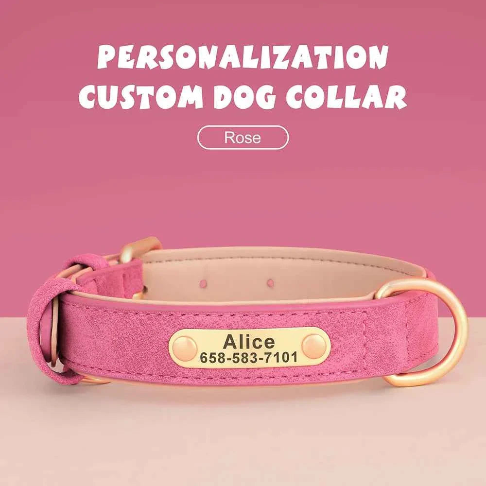 Personalized Leather Dog Collar with Custom Engraved ID Tag