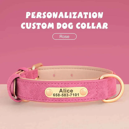 Personalized Leather Dog Collar with Custom Engraved ID Tag