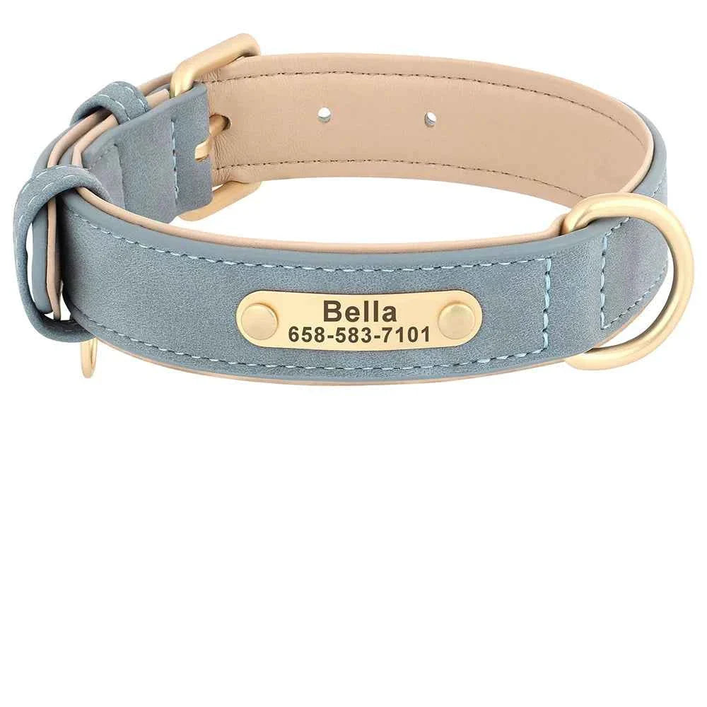 Personalized Leather Dog Collar with Custom Engraved ID Tag