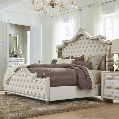 Upholstered Queen Panel Bed Ivory and Camel