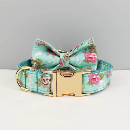 Blue Blossom Floral Dog Harness Set
