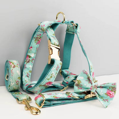 Blue Blossom Floral Dog Harness Set
