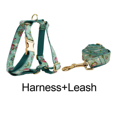 Blue Blossom Floral Dog Harness Set