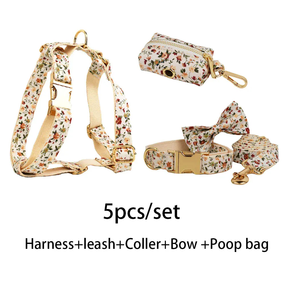 Soft Ivory Blossom Floral Dog Harness Set