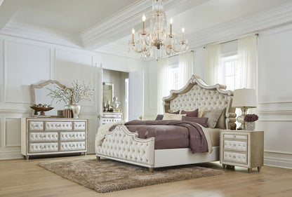 Upholstered Queen Panel Bed Ivory and Camel