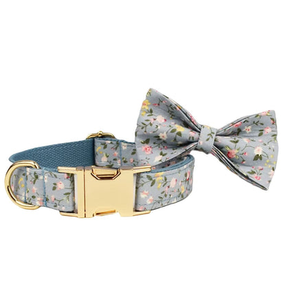 Dusty Blue Floral Dog Harness Set