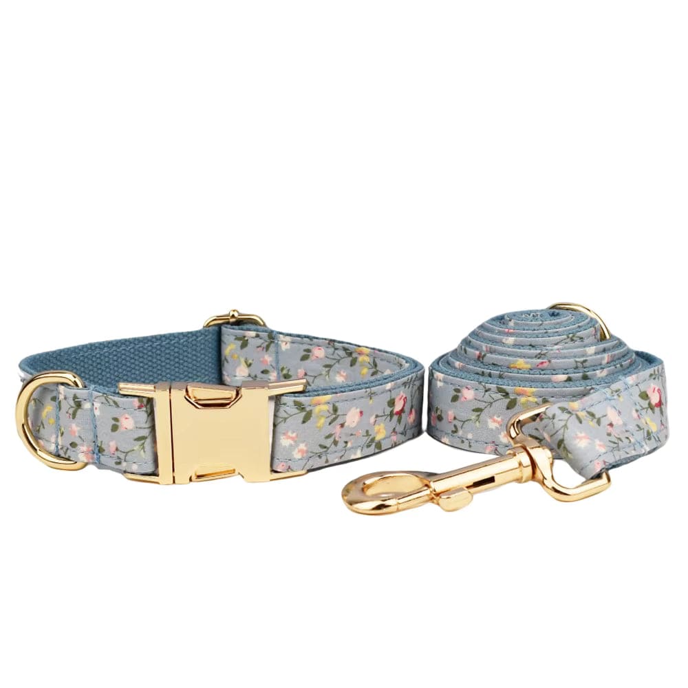 Dusty Blue Floral Dog Harness Set
