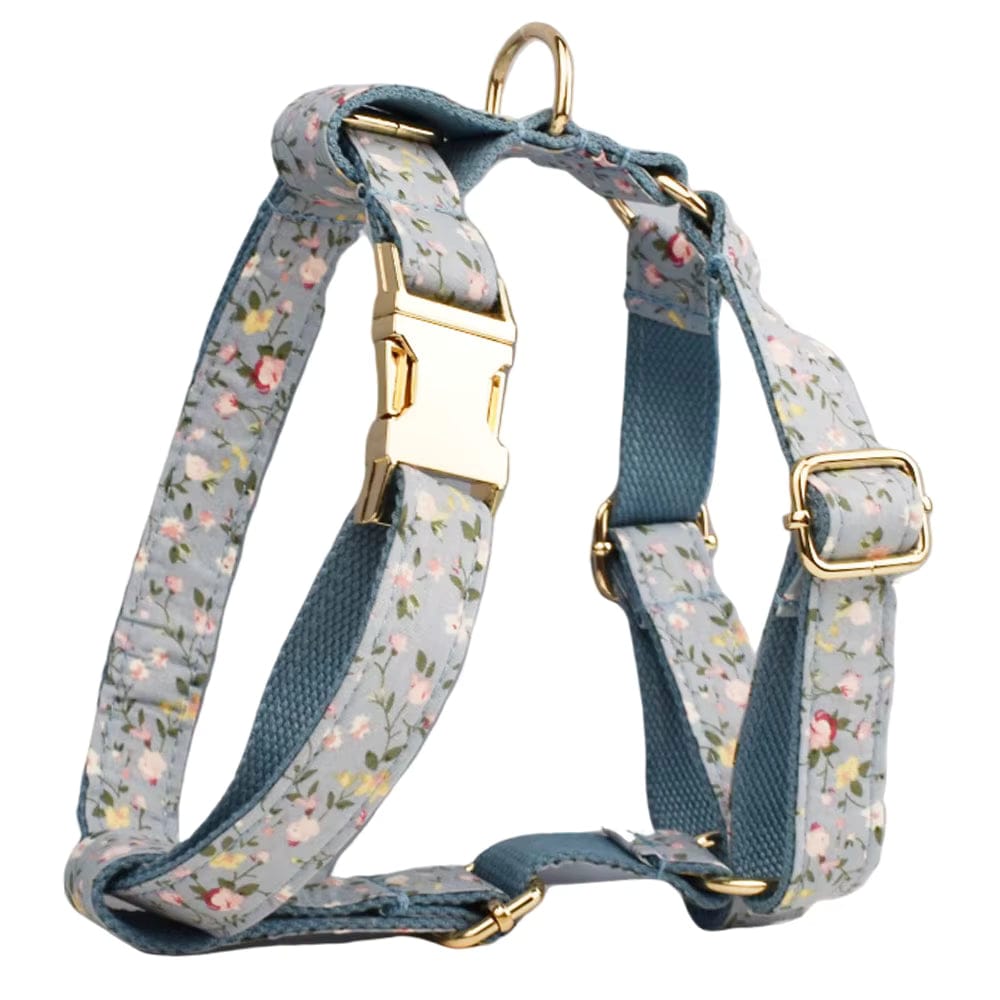 Dusty Blue Floral Dog Harness Set