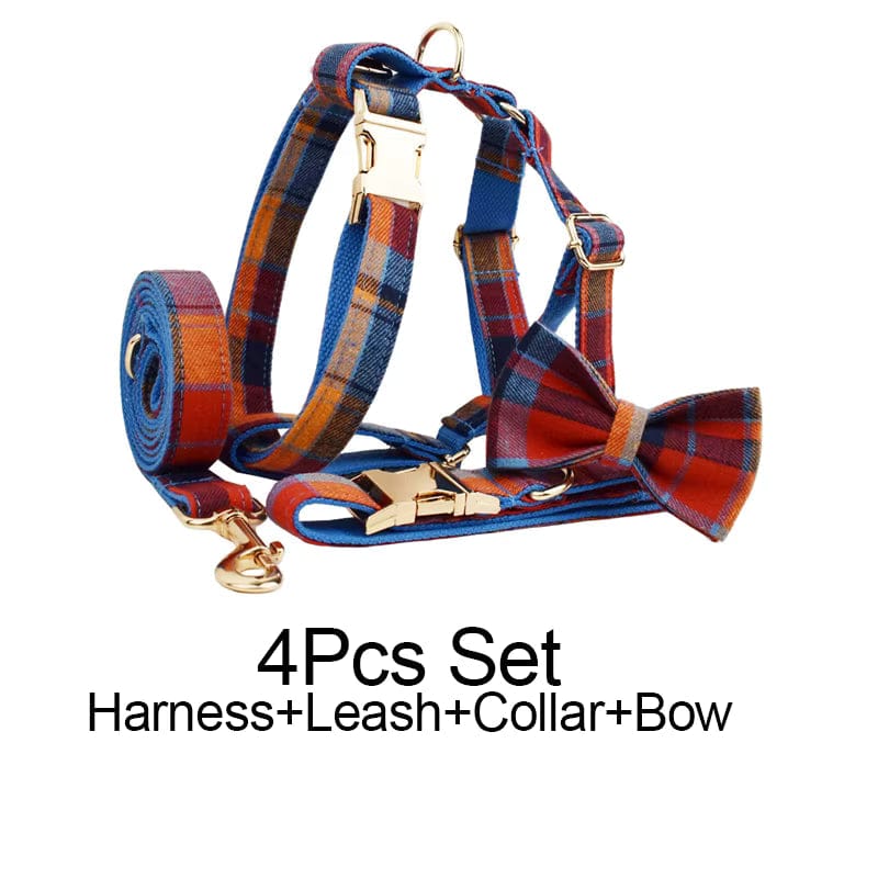 Midnight Copper Plaid Dog Harness Set