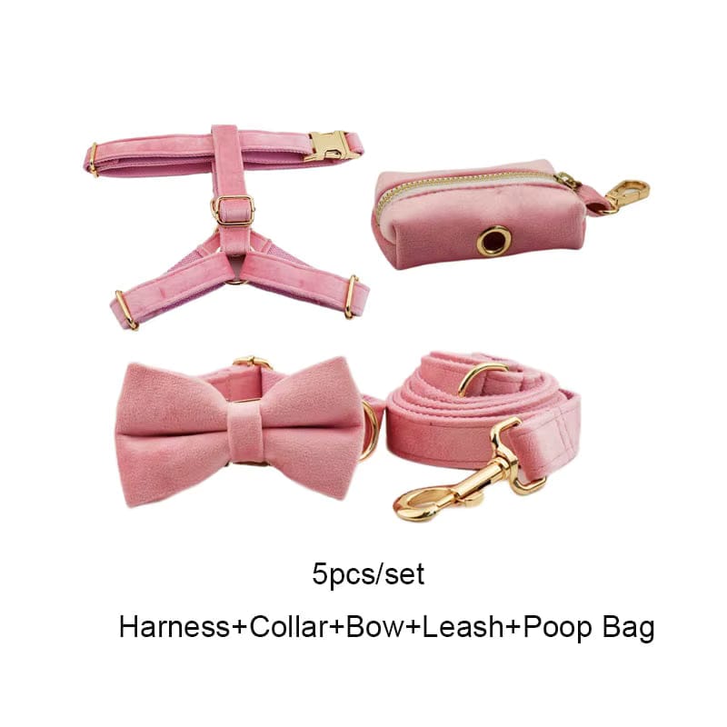Pink Velvet Dog Harness Set
