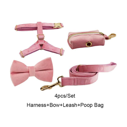 Pink Velvet Dog Harness Set