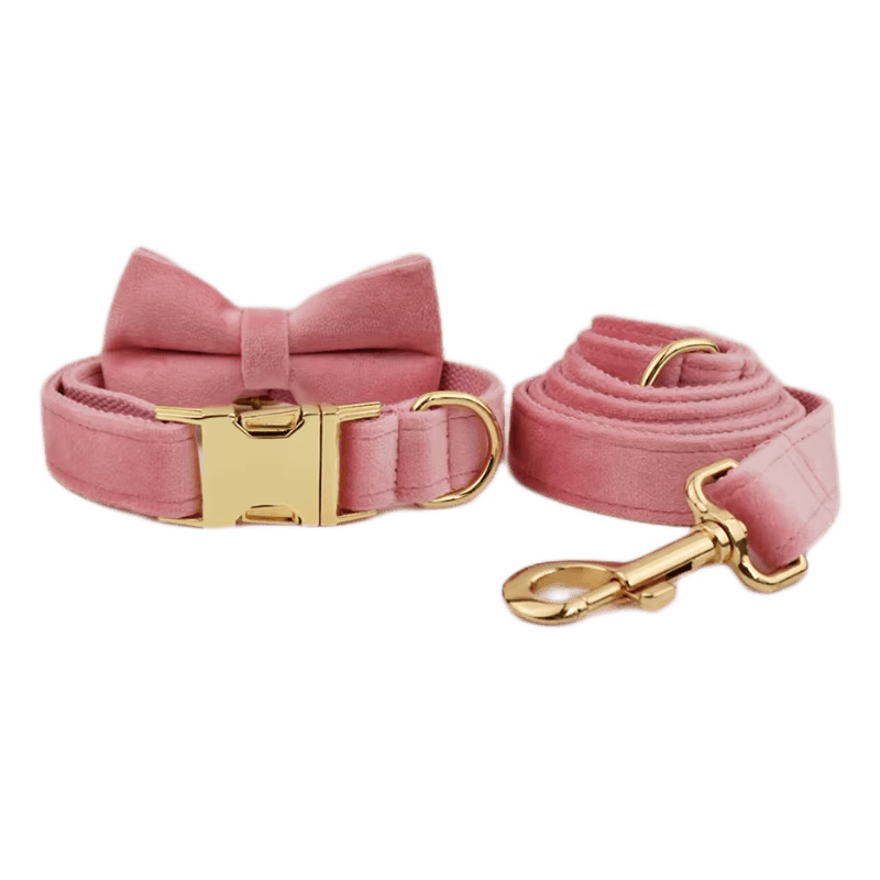 Pink Velvet Dog Harness Set