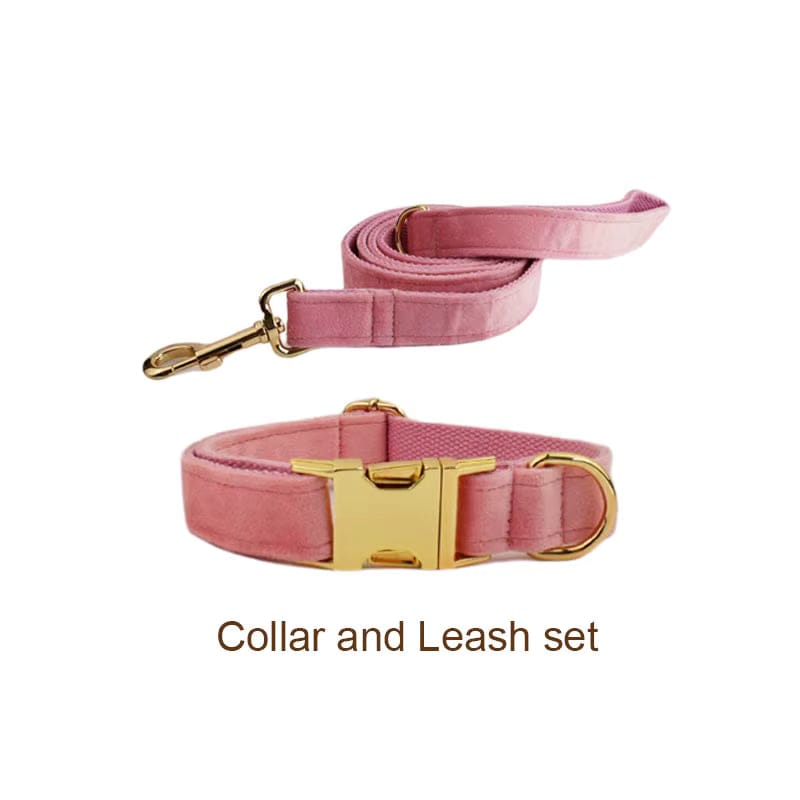 Pink Velvet Dog Harness Set