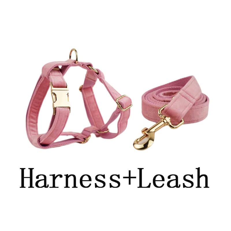 Pink Velvet Dog Harness Set