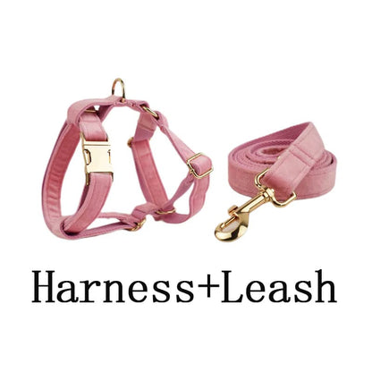 Pink Velvet Dog Harness Set