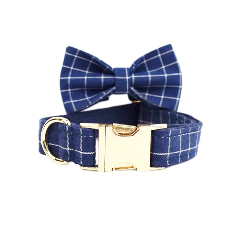 Plaid Dark Blue Dog Harness Set