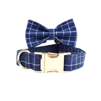 Plaid Dark Blue Dog Harness Set