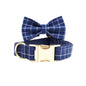 Plaid Dark Blue Dog Harness Set