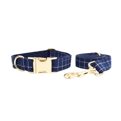 Plaid Dark Blue Dog Harness Set