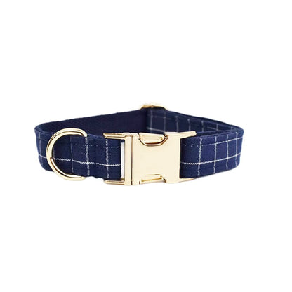 Plaid Dark Blue Dog Harness Set
