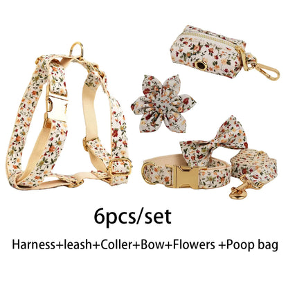 Soft Ivory Blossom Floral Dog Harness Set