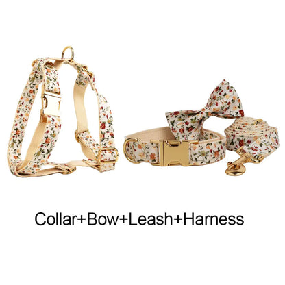 Soft Ivory Blossom Floral Dog Harness Set