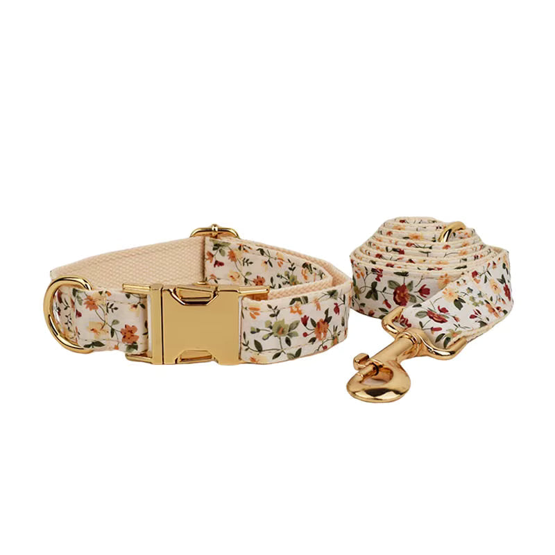 Soft Ivory Blossom Floral Dog Harness Set