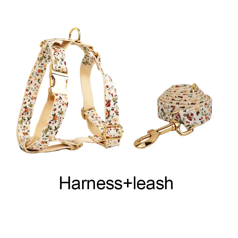Soft Ivory Blossom Floral Dog Harness Set