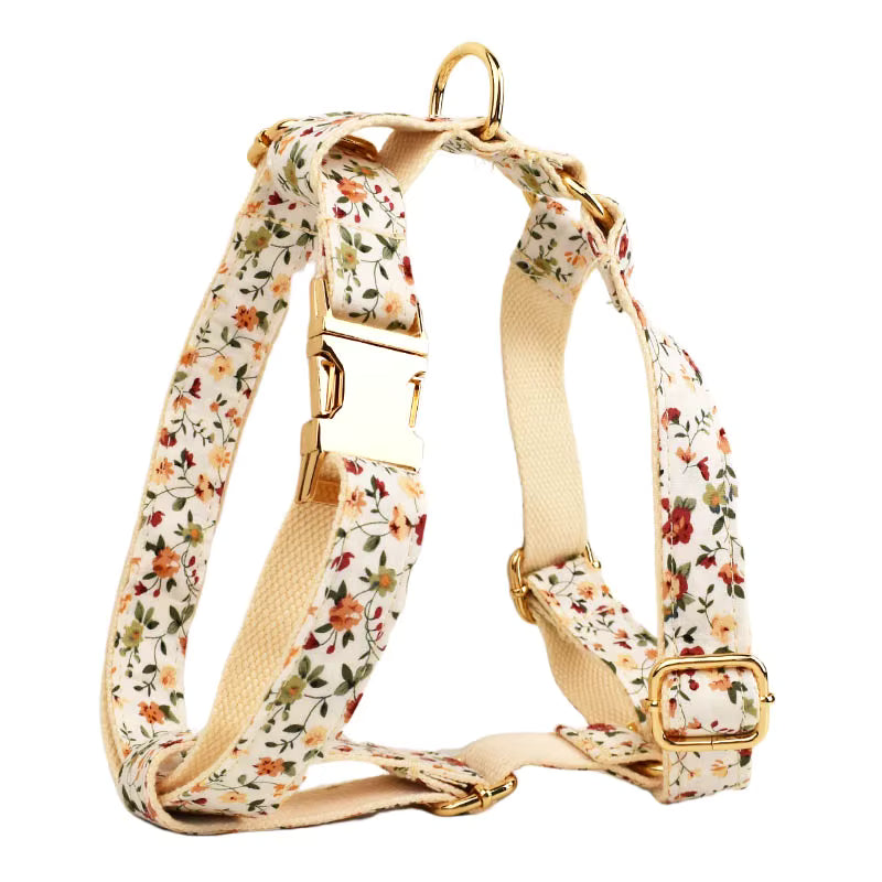 Soft Ivory Blossom Floral Dog Harness Set