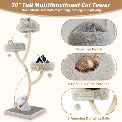 Tall Metal Cat Tower with Three Plush Perches - 70"