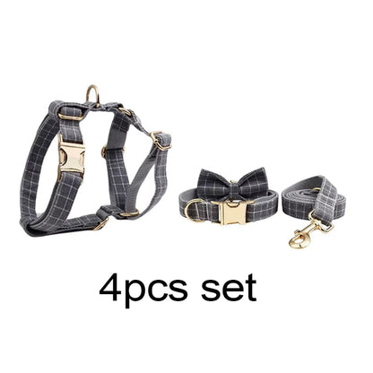 Gray Plaid Dog Harness Set
