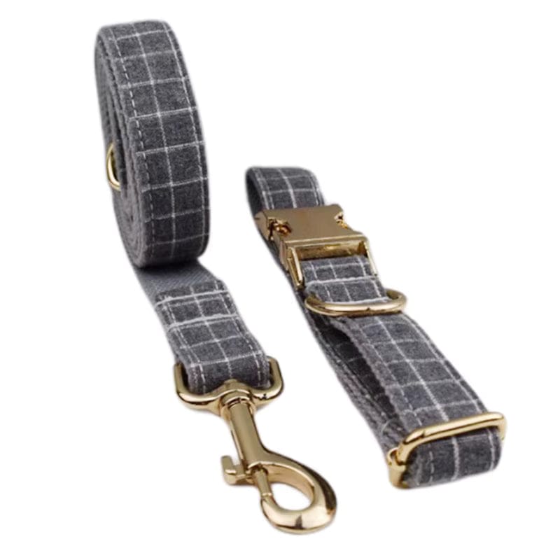 Gray Plaid Dog Harness Set