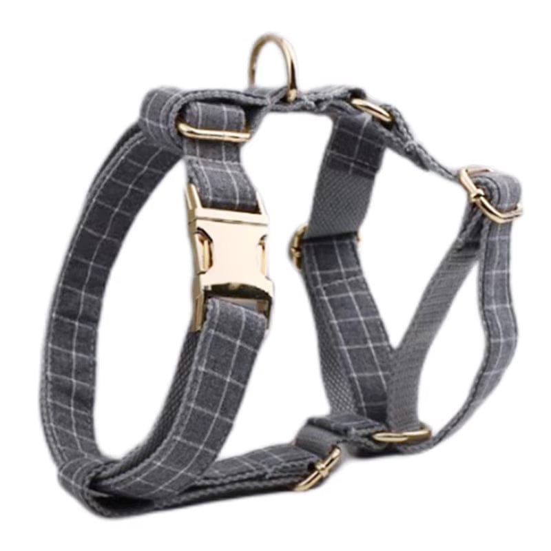 Gray Plaid Dog Harness Set