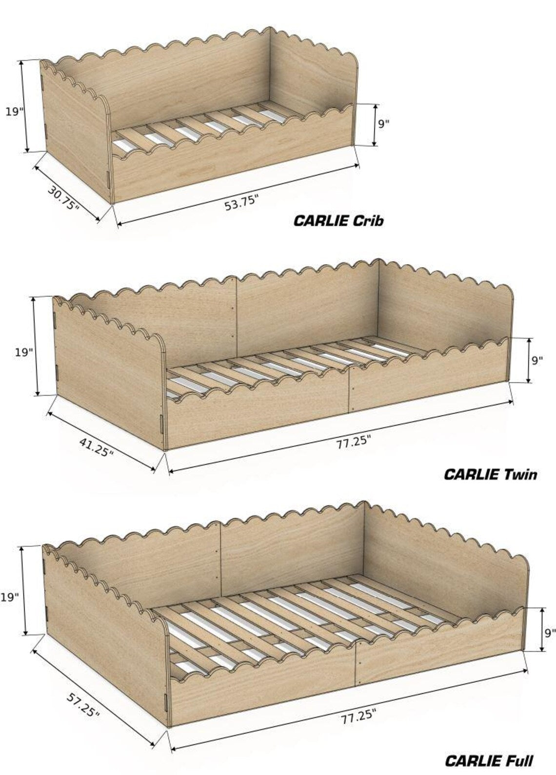 Scalloped Crib/Twin/Full-sized Bed
