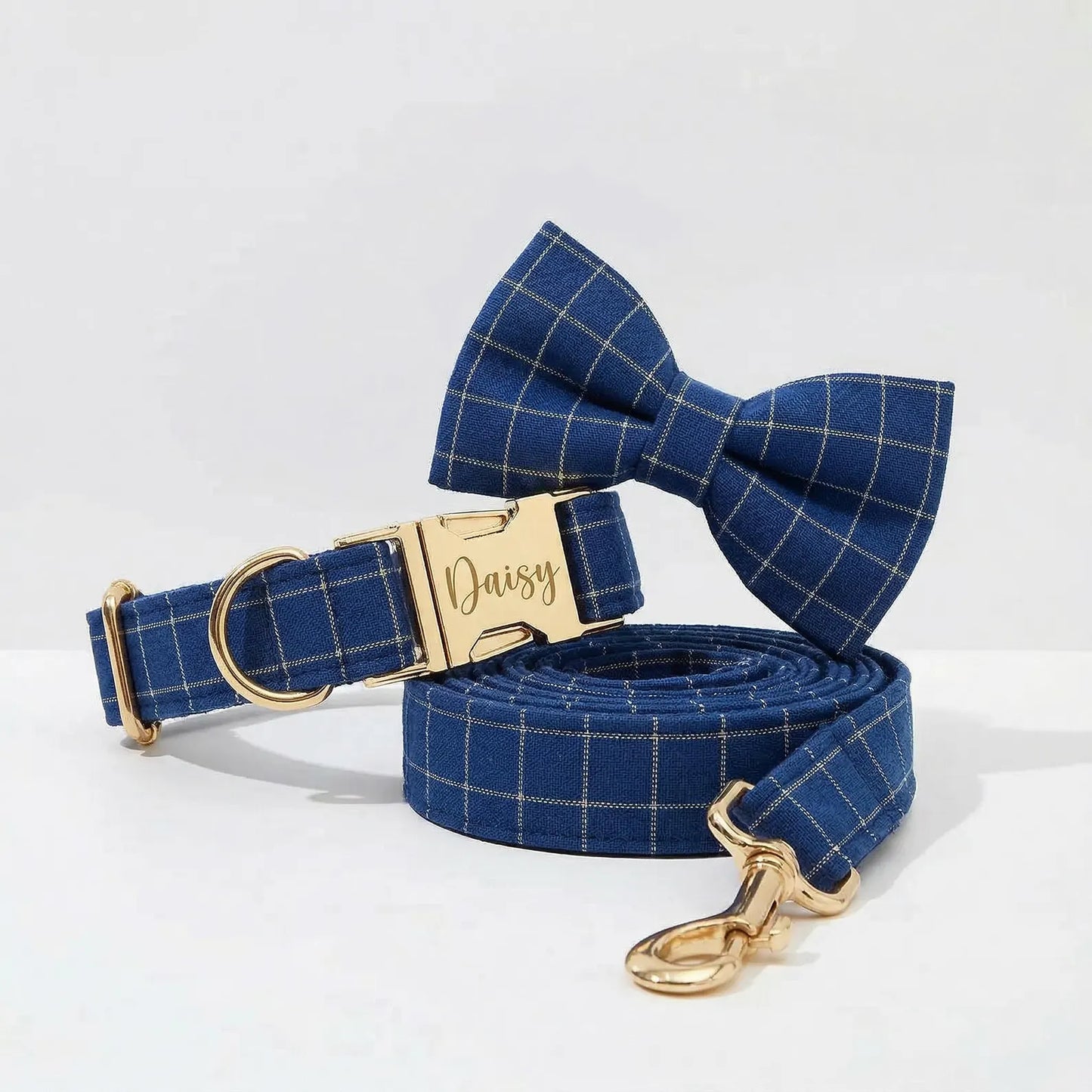 Plaid Dark Blue Dog Harness Set