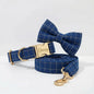 Plaid Dark Blue Dog Harness Set